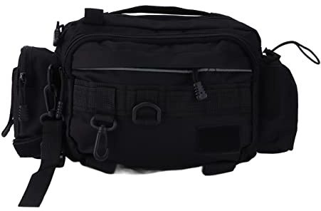 Glomora Angel Tackle Bag, Nylon 600D Angelgeräte Sling Pack mit Taillengürtel Leichte Tackle Storage Bags Outdoor Fischerei Schulterpack zum Angeln Wanderradfahren (Schwarz)