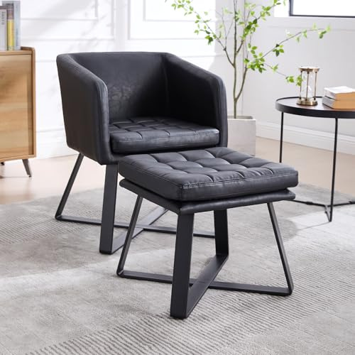 chairus Sillón de Salón con Reposapiés Sillón Relax Acolchado en Cuero PU, Butaca Moderna con Patas de Metal para Salón o Dormitorio, Negro