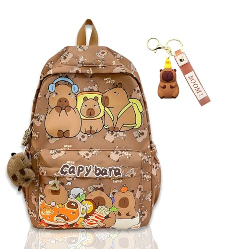 CYGMRFH Capybara Backpack Kids, Mochila Capybara Escolar Schoolbag Gran Capacidad Mini Animales Capibara Plush & Llaveros Portalápices Regalo para Niños (A1)