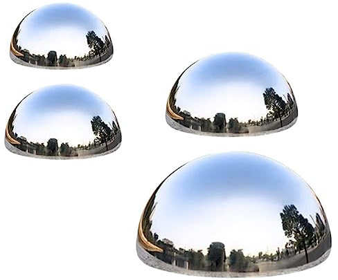 HIAKDOFT 4 Stück Gartenkugeln aus Edelstahl Halbkugel Spiegelkugel Reflektierende Gartenglobus Kugeln für Draußen Shatterproof und Silberfarben für Entspannte Atmosphäre