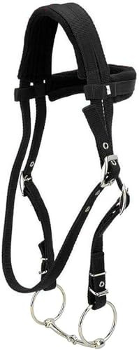 Brida de caballo con rienda, brida , arnés ajustable rojo, cabezadas , bocado cojín suave for(Black,Small)