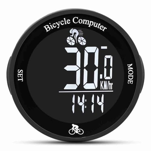 Aumotop Trådlös Cykeldator med LED-bakgrundsbelysning Multifunktionell Cykelhastighetsmätare för Cyklister Vit Digital (Svart bakgrund & vit digital)