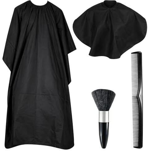 Frisierumhang Erwachsene Friseurumhang, Professionelles 4-teiliges Haarschneideset mit Langem und Kurzem Umhang, Haarbürste und Kamm für Heim- und Salongebrauch, Einfache Handhabung und Saubere Anwend