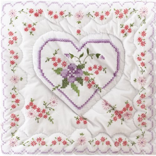 Lilac Heart Stamped for Embroidery Quilt Block Kit