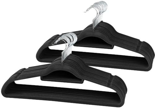 Yaheetech 100 Stück Kleiderbügel samt Jackenbügel mit Rutschfester Oberfläche Anzugbügel mit Krawattenhalter 360°drehbarer Haken schwarz