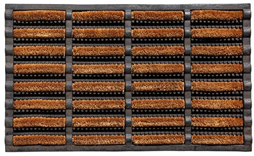 GadHome hochbeanspruchsbare Braun Schwarz Fußmatte 45 x 75 cm | Matte aus Kokosfaser und Gummi für drinnen und draußen | rutschfeste und waschbare Schmutzfangmatte mit Wasserablauflöchern