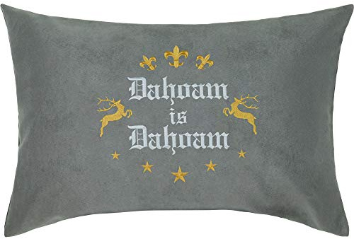 EXPRESS-STICKEREI Dahoam is Dahoam Kissen mit Hirschgeweih Landhausstil Dekokissen Country Chic traditionelle Wohnzimmer Dekoration Zierkissen mit Füllung Sofakissen groß | 40x60cm | grau