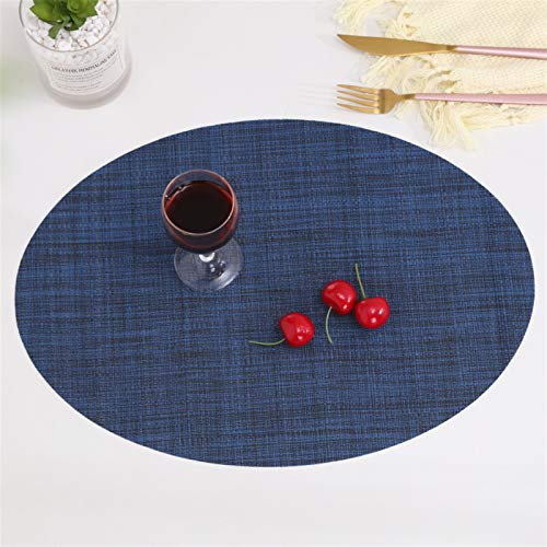 Cozomiz Oval Placemats Set of 4 Woven Print Placemat Coasters Heat-Resistant Non-Slip Washable Table Mats for Fall Dinner Parties BBQs Decorative Coffee Mats Kitchen 17x12.6 Inch Navy Blue