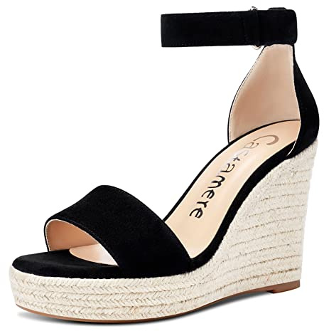 Castamere Femme Cale Plateforme Escarpins Bout Ouvert High Heels Sandales Noir Suède Chaussures EU 43