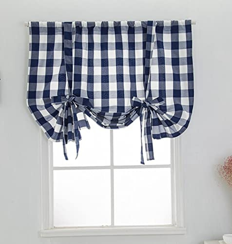 1Pcs Karierte Küche Gardine Landhausstil Bistrogardine Scheibengardine halbtransparent Gardinen Vorhang Landhaus Küche Kurz Fenster Blickdicht Bistrogardine Kurzgardine Karo Raffgardinen