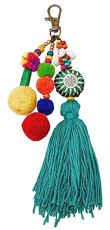 SUPERFINDINGS Taschenanhänger Im Böhmischen Ethno Stil Mit Drehverschluss Aus Legierung Quaste Geldbörsenanhänger Bunter Pompon Kugel Schlüsselanhänger Perlen Hängeornament Auto Rückspiegel Dekoration