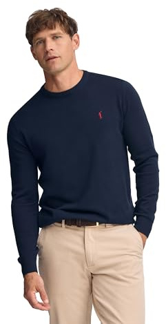 Polo Club Pull Basique à col Ras du Cou Bleu Marine à Logo brodé Homme