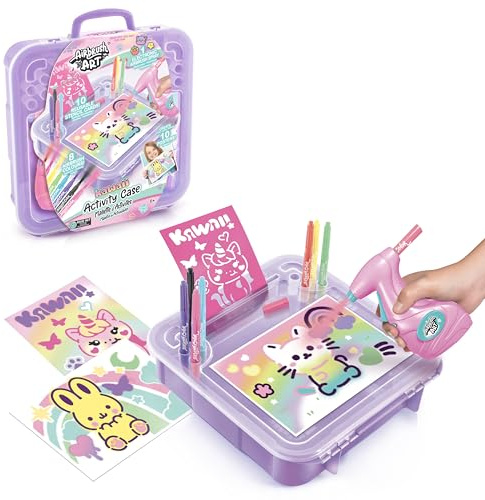 Airbrush Art Activity Case | Customise Posters with an Electronic Airbrush Tool Using Washable Chalk Pens - Childrens Gift Ages 6+ | Arts and Crafts Toy, 8 Colours + 10 Stencils | Styles May Vary