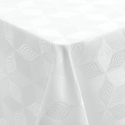 Homaxy Mantel lavable rectangular, 140 x 220 cm, jacquard, con adornos, antimanchas, fácil cuidado, color blanco