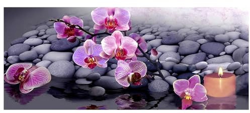 DCIDBEI Diamond Painting Orchideen Landschaft Blumen Zen Steine 110x50cm | Diamant Painting Orchideen Blumen Phalaenopsis Diamant Painting Bilder Erwachsene Flowers Kerze Perlen Bilder