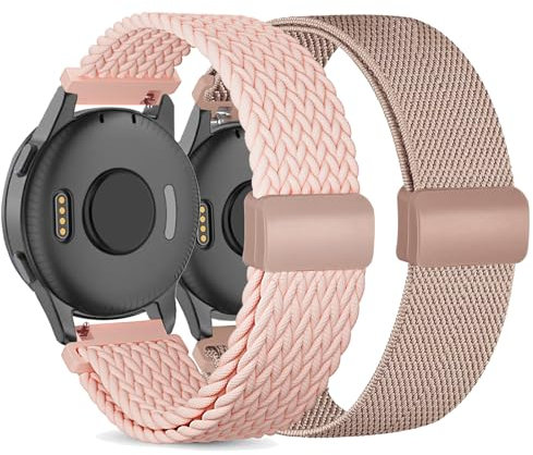 CUNUJIX 2 Stück Geflochtenes Ersatz für Garmin Venu Sq/Sq 2/2 Plus Armband, 20mm Elastisch Nylon Magnetverschluss Ersatzband für Vivoactive 5/Vivomove Sport/Trend Damen Herren