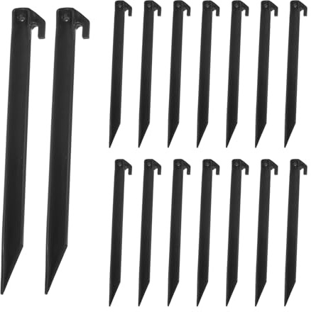 sourcing map Tent Stakes Plastic 30cm/12 Inch Lightweight Ground Pegs with Hook for Outdoor Beach Camping Canopy Tarp, Black 16Pcs