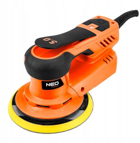 NEO TOOLS Lijadora excéntrica, 350 W, 6 marchas, cable con 6 piezas de papel de lija (grano 80/100/120/150/180/240), multilijadora con 6 hojas de lija para esquina y borde, metal y madera