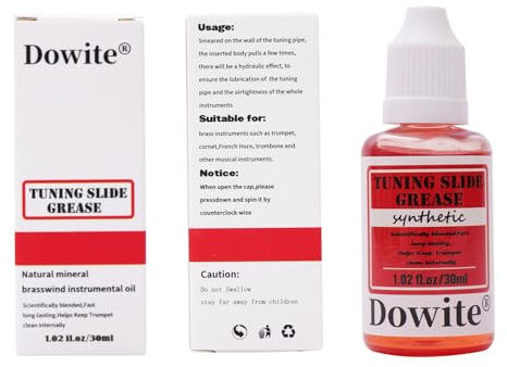 Dowite 30ml Red Tuning Slide Grease for Trumpet Trombone French Horn Tuba, High Viscosity Synthetic Lubricant for Brass Maintenance, Thick Liquid Formula for Smooth Slide Action and Airtight Seal