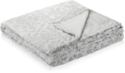 Como XXL-Kuscheldecke Hellgrau mit Ornament-Muster, Moderne Fleecedecke, fein gestrickte Wohndecke, 100% Polyester, 350GSM, gesäumte Einfassung 220 x 240 cm