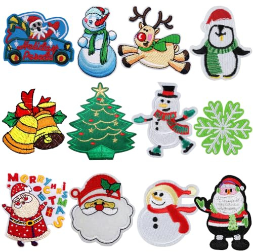 MEZHEN Weihnachten Patches Zum Aufbügeln Weihnachtsmann Weihnachtsbaum Schneemann Bügelflicken Kinder DIY Aufnäher Applikation Flicken Zum Aufbügeln Kleidung T-Shirt Jeans Taschen Flicken Patches