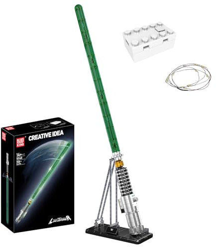 Mould King 10140 Technik MOC Lichtschwert-Baustein-Set Klassische Grün Klinge mit Lichteffekt edlem Ständer Ständer Kreatives Cosplay Anime Technologie Klemmbausteine Bausatz（1126+ Teile）