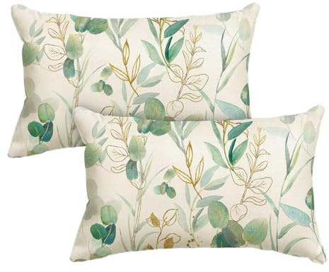 Artoid Mode Grün Eukalyptus Blätter Sommer Kissenbezüge 2er Set, 30x50 cm Frühling Saisonnal Zierkissenbezug Couch Wohnzimmer Deko