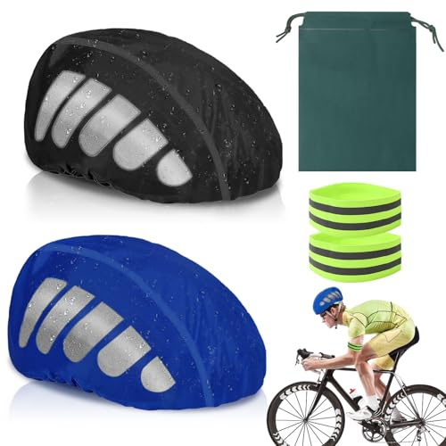 CYZBL 2X Fahrradhelm Regenschutz Wasserdicht Reflektierend mit 2X Armbänder | Gut Sichtbarer Helmüberzug, Regenkappe Helmüberzug mit Reflektierendem Streifen Beutel für Nachtfahrt