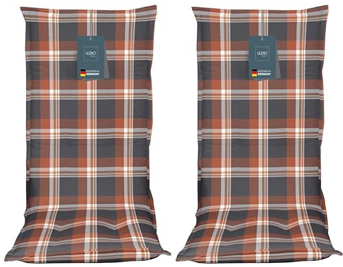 LILENO HOME Gartenstuhl Auflagen als [2er Set - Hochlehner] in Karo Rot - Bequeme Liegen als Sitzauflagen für Gartenmöbel - Stuhlkissen für Gartenstühle und Klappstühle