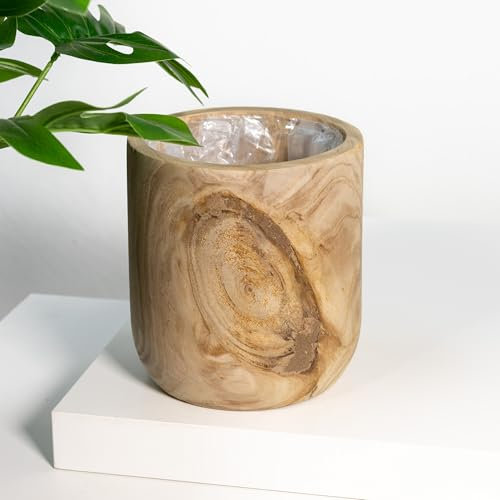 DARO DEKO Holz Blumentopf rund mit Einsatz Pflanz-Topf Übertopf (Topf A 19 x 20cm)