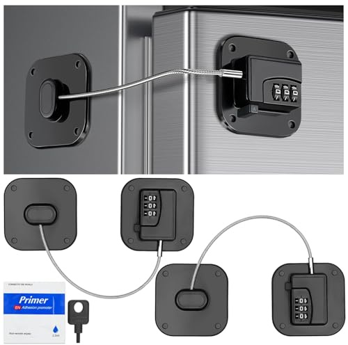 Black Refrigerator Lock for Kids, 2 PCS Fridge Child Lock with Combination | Freezer Locks with Adhesive for Cabinets, Window, Drawers, No Drilling & No Keys Needed