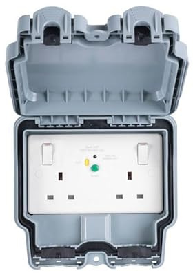United Electrical Double Weatherproof Outdoor Switched Power Socket with Latching RCD, IP66 Rated, 13 Amp SFGRCD