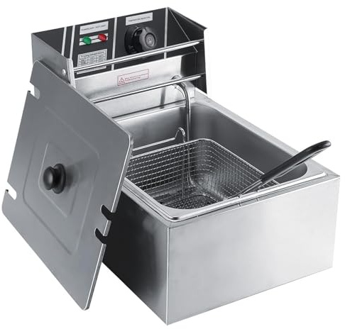 6L Electric Fryer Basket With Lid, Fryer Stainless Steel Commercial Kitchen Frying Machine, Fryer With Lid, Stainless Steel Commercial Kitchen Frying Machine For Chips, French Fries, Donuts And More