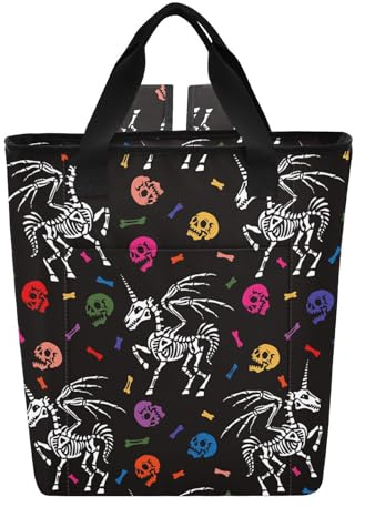 Kjovgcb Backpack Cooler Lunchbox Bag, Thermal Insulated EVA Inner Layer Lunch Meal Picnic Bag with Handles 13.8x5.98x16.5in Print Pegasus Skeleton with Horn Human Head Skulls Colorful