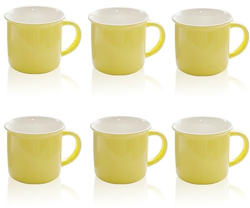 Nexvoro Lot de 6 tasses à café en porcelaine de 420 ml pour café, thé, lait, cacao, jaune clair