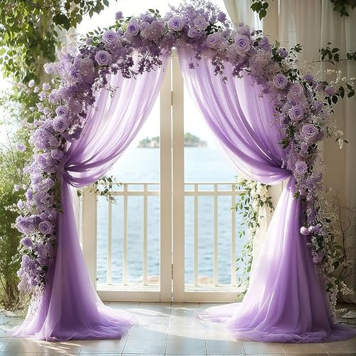 BSTDAYEVER Querbehang Freihanddeko Vorhang Hochzeitsbogen Gardinen Organza | 1.6x8m Lila Traubogen Deko Himmelbett Hochzeit Vorhänge Stoff Kulissenvorhänge für Hochzeiten Fotografie Party Zeremonie
