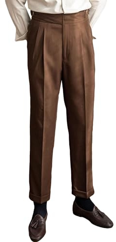 ZDJSWJ Haute Taille Hommes Vieux Argent Pantalon Travail Bureau plissé Hommes Pantalons plissé Casual Robe Costume