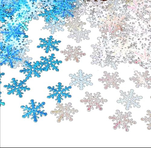600STK Schneeflocken Deko Konfetti, Weihnachten Streudeko Blau Weiß Schneeflocken Eiskristalle Deko Konfetti Weihnachtsdeko Winter Tischdeko Hochzeit Geburtstag Party Deko Zubehör Foto Requisiten