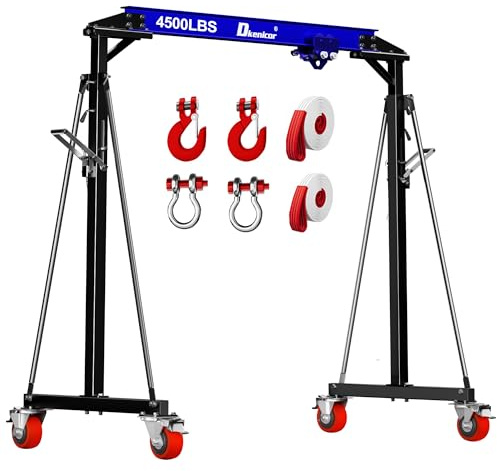 2 Ton 4500LBS Gantry Crane, Adjustable Height 8.53 to 12.14ft, Steel I-Beam Construction Portable Shop Hoist for Factories, Warehouses, Auto Repair, Construction Site,Blue