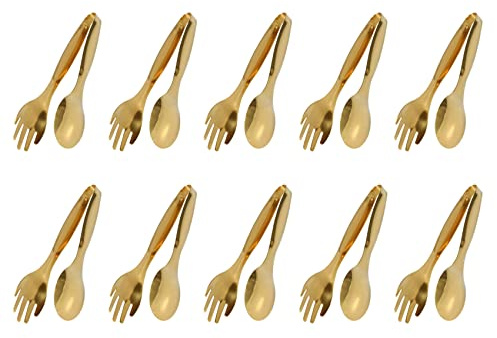 Janasiba Lot de 10 ustensiles de cuisine en acier inoxydable doré - Ustensiles de cuisine - Pinces à barbecue - Pinces à pain et steak