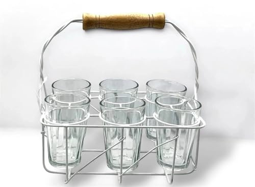 Nobel Set of 6 Shot Glasses with Metal Cream Carrier - Tumbler Holder for Easy Transport and Storage Ideal for Pubs, Cubs, Parties