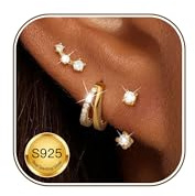 ZNBOH 3 Paires Boucles d'oreilles Argent 925 Femme Fille Clou d'Oreilles