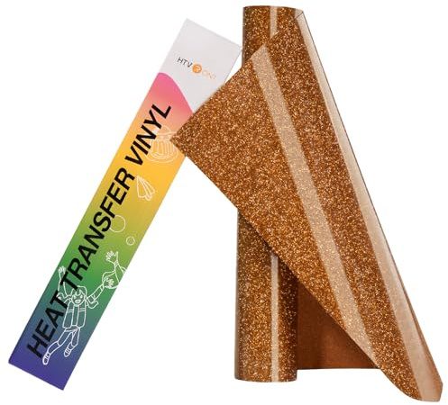 HTVRONT Brown Glitter Heat Transfer Vinyl Rolls - 10 x 8ft Bronze Iron-On Vinyl for T-Shirts, Glitter HTV Vinyl for All Cutter Machine - Easy to Cut & Weed for Heat Vinyl Design
