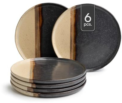 Home4You Brotteller - Ø 13 cm - Schwarz - Braun - Keramik - matt - 6er Set