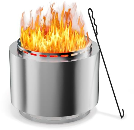 Gotland Brasero sans fumée de 60 cm en acier inoxydable - Foyer de jardin portable sans fumée pour terrasse et jardin