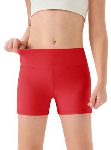 Haloumoning Girls Shorts Leggings Cycling Sports, Red, 9-10 Years