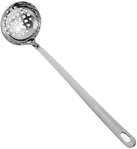 Healifty Cuchara Ranurada de Acero Inoxidable 304, Cucharón Grande de 7 Cm Acabado Brillante, Utensilio Reutilizable para Servir y Colar Sopa en Cocina Doméstica y Comercial