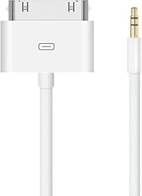 Arbove 3.5mm Audio Cable for Phone Pod Pad 30-Pin Male Dock Connector Cable to AUX Input 3.5mm to 30 Pin Dock Adapter 7.87inch, White