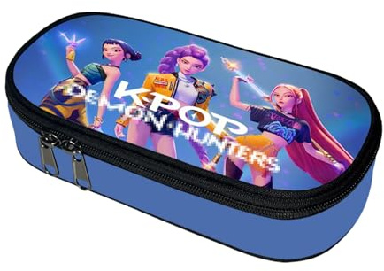 YFCHOTI Federmäppchen für Mädchen im Korean-Pop Stil, Federtasche aus Oxford-Gewebe mit Huntrix Motiv, Doppel-Metall Reißverschluss & Praktische Fächereinteilung als Geschenk für Kinder & Teenager