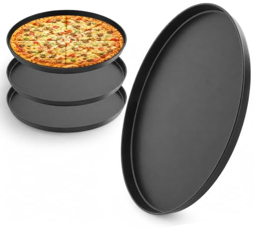 Generiskt 4 stycken pizzabakplåtsset, pizzaplåt rund Ø 29 cm, svart pizzaplåt pizzapanna non-stick-belagd, pizzapanna av kolstål pizzabakplåt, pizzaplåt för ugnen, bakform